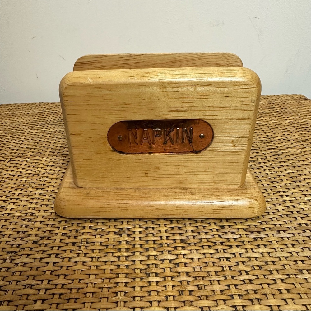Vintage 1987 Madera By Old Dutch Wooden Napkin Holder Copper Inlay Farmhouse